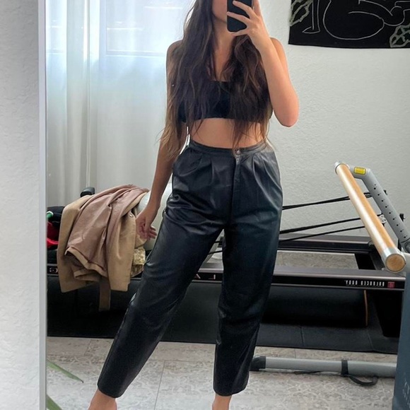 Vintage High Waisted Leather Pants - Picture 2 of 7
